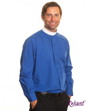 Clerical Shirt: Men Banded Collar L/S Royal Blue  Reliant Shirts